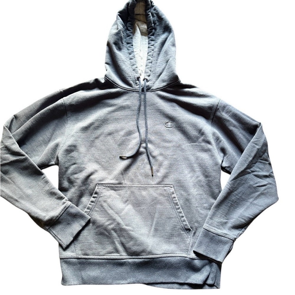 Champion Hoodie Gray Pullover Sweatshirt Athletic Logo Kangaroo Pocket Size M